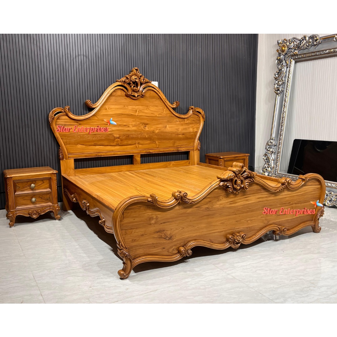 Premium Teak Wood Classic Carved Bed BD-0171 - Image 2
