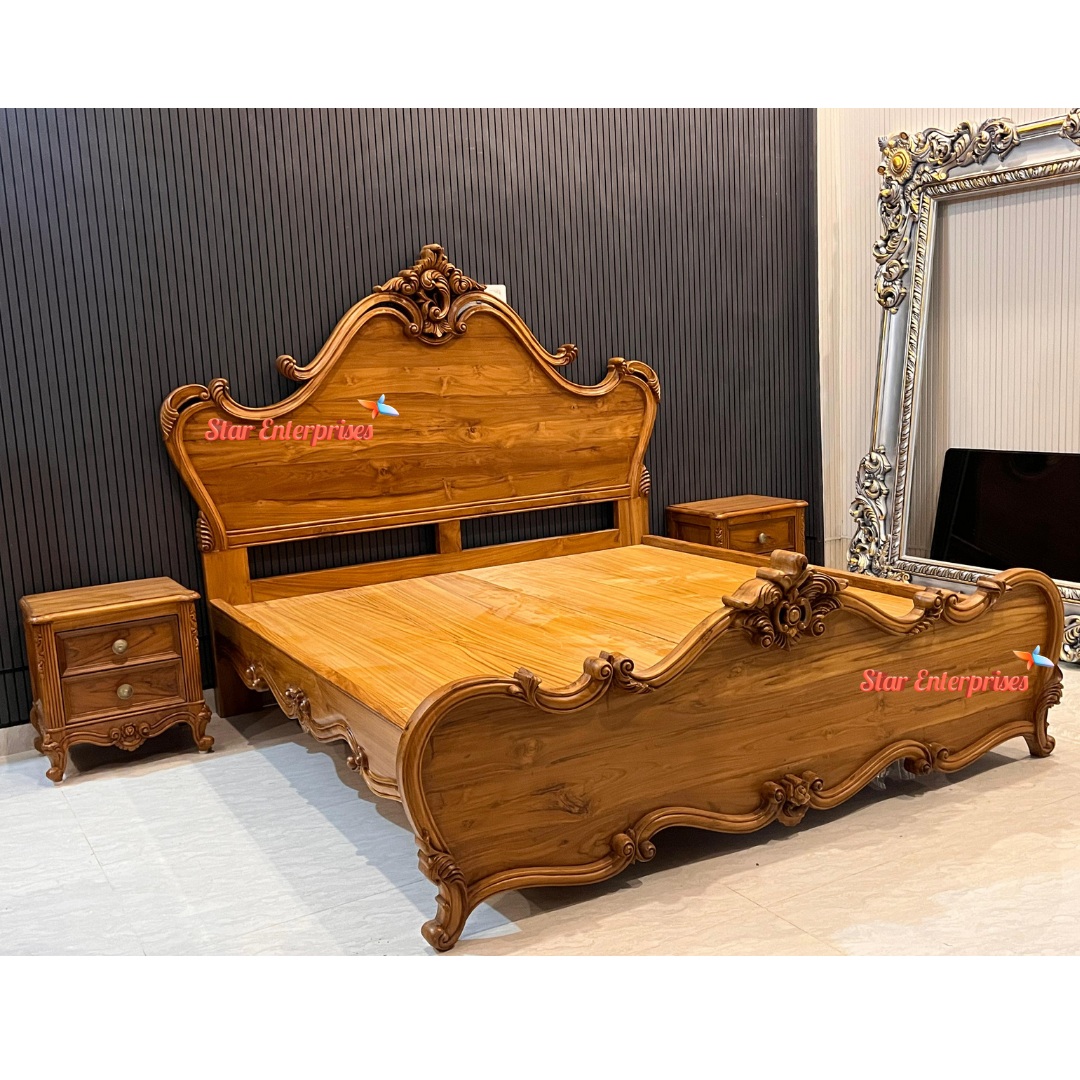 Premium Teak Wood Classic Carved Bed BD-0171 - Image 4