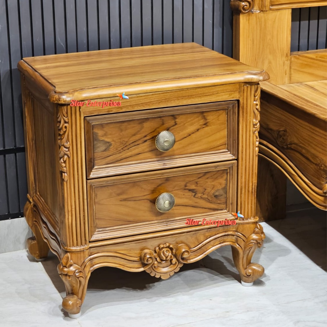 Premium Teak Wood Classic Carved Bed BD-0171 - Image 3