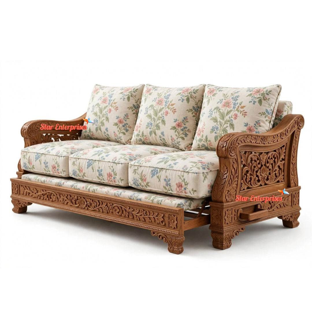 Classical Carved Sofa Cum Bed SCB-013 - Image 3