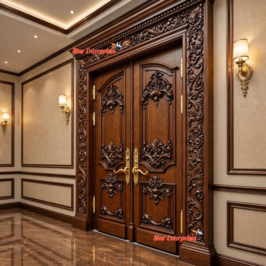 Majestic Handcrafted Wooden Entrance Door DR-090 - Image 2