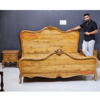Teak Wood Sleek Carved Classic Bed BD-0172