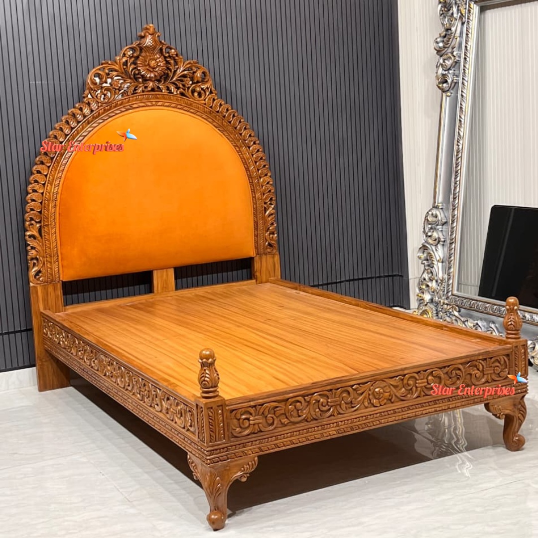 Teak Wood Handcrafted Queen Size Bed BD-0175 - Image 5